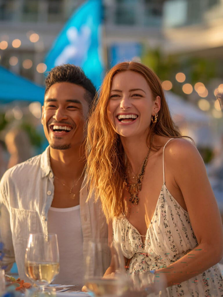 Eine Frau und ein Mann haben Spaß auf einem Incentive